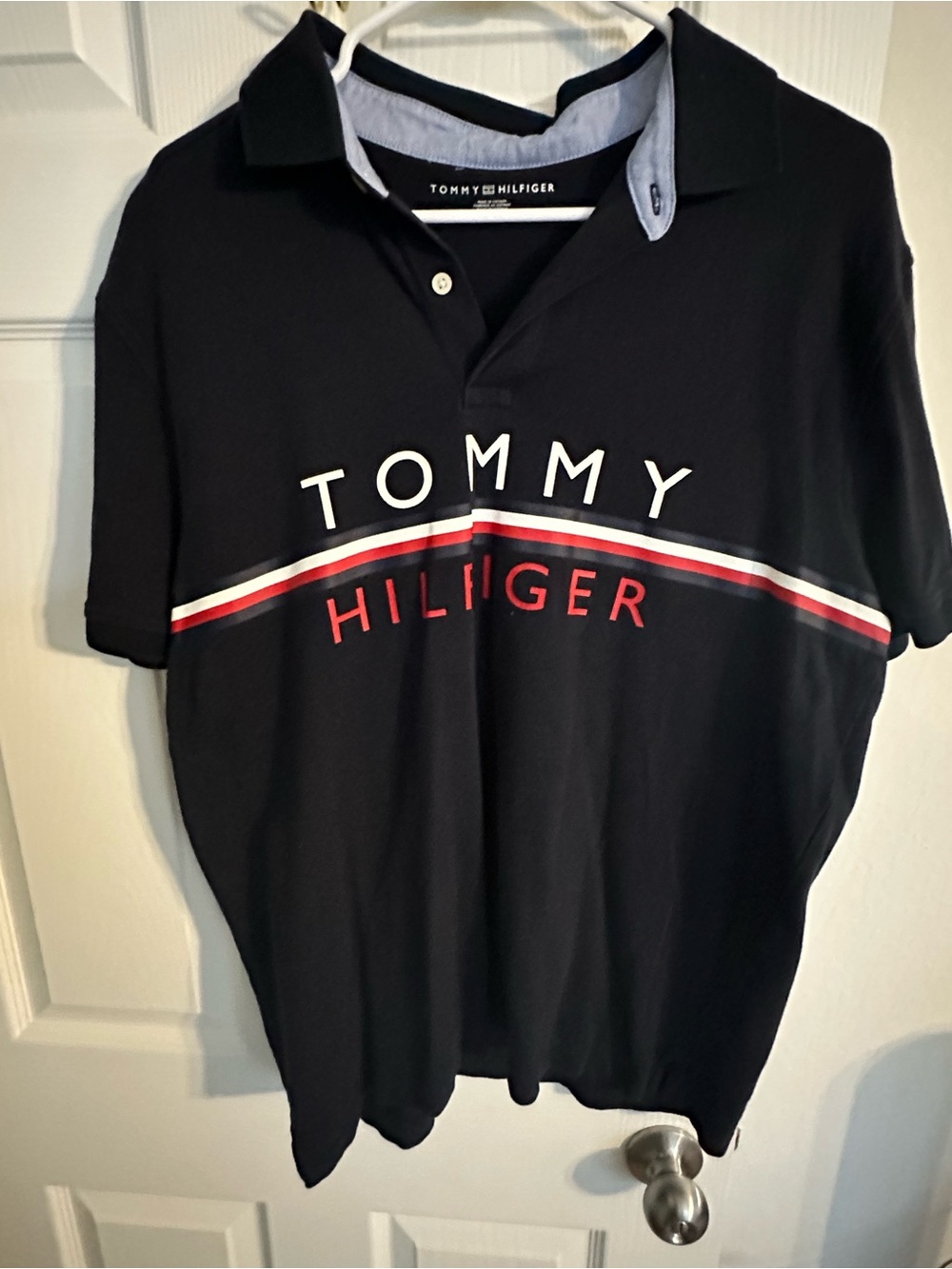 Tommy Hilfiger Men’s Navy Polo Shirt with Red & White Accent